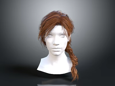 Realistic Human Head Model With White Face And Long Red Braided Hair 3d model