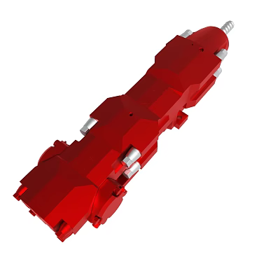 Red Industrial Mechanical Component With Multiple Sections And Metallic Connections 3d model