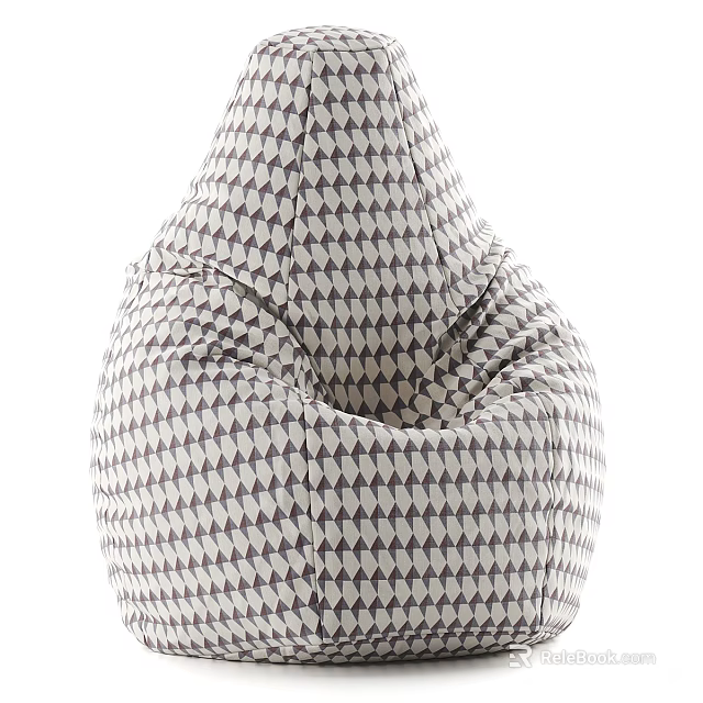 Stylish Diamond Pattern Gray and White Bean Bag Chair with Modern Fabric Design 3d model 