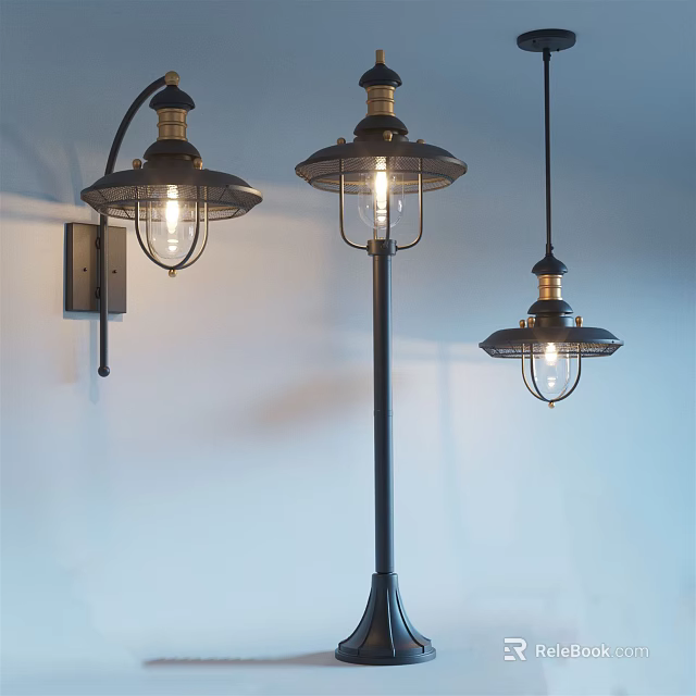 Vintage Industrial Lighting Combination With Wall Lamp Floor Lamp And Pendant Light 3d model 