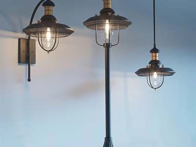 Vintage Industrial Lighting Combination With Wall Lamp Floor Lamp And Pendant Light 3d model