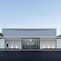 Modern Sales Office Building Exterior Design With Glass Door Entrance And Surrounding Trees