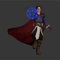 Fantasy Game Movie Character In Blue Tunic Red Cape With Blue Magical Circle