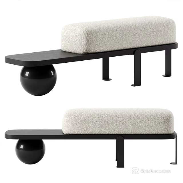 Modern Upholstered Sofa Bench With Black Metal Frame And Spherical Base 3d model 