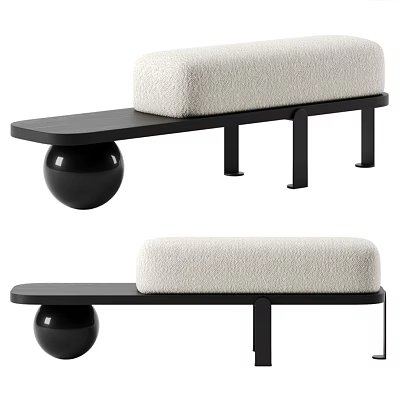 Modern Upholstered Sofa Bench With Black Metal Frame And Spherical Base 3d model