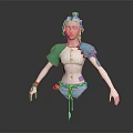 Game and Movie Character With Pinkish Hair Green Blue Top And Colorful Waist Decorations