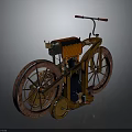 Vintage Bicycle With Wooden Frame Large Wheels Orange Seat And Retro Design