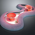 Cartoon Scene with Curved Pink Purple Path and Orange Spiral Structures Surrounded by Green Plants