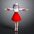 Anime Character With Cat Ears Silver Hair White Top Red Skirt Red Shoes Arms Outstretched