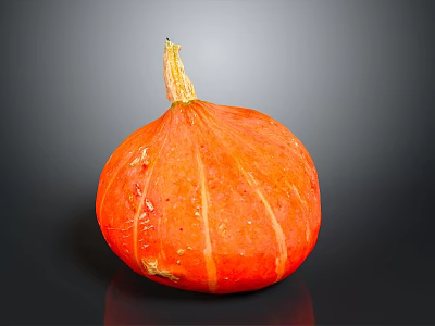 Fresh Ripe Orange Striped Pumpkin With Green Stem On Dark Background 3d model