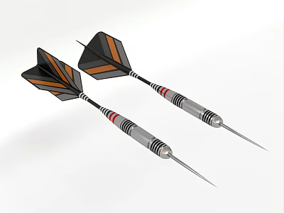 Black Orange Winged Darts Sports Equipment With Silver Striped Shafts 3d model