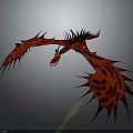 Flying Red Dragon With Spiked Patterned Wings In Dark Gray Background