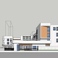 Modern White School Building With Multi Storey Structure And Multiple Windows Under Blue Sky 3d model