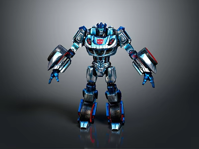 Mechanical Robot Character With Blue Silver Red Armor And Detailed Mechanical Arms Legs 3d model