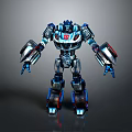 Mechanical Robot Character With Blue Silver Red Armor And Detailed Mechanical Arms Legs