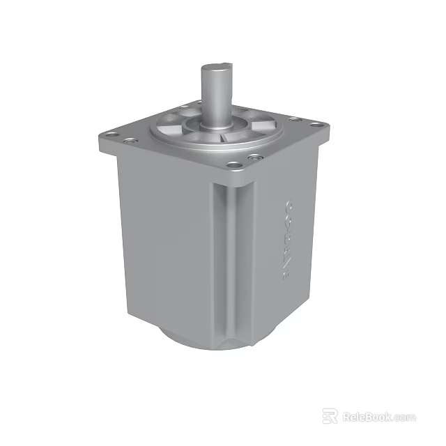 Gray Metal Industrial Component With Square Housing Cylindrical Shaft And Mounting Holes 3d model 