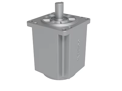Gray Metal Industrial Component With Square Housing Cylindrical Shaft And Mounting Holes 3d model