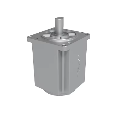 Gray Metal Industrial Component With Square Housing Cylindrical Shaft And Mounting Holes 3d model