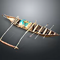 Traditional Handcrafted Wooden Boat With Decorative Elements And Wooden Oars