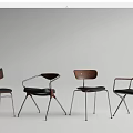 Modern Dining Chairs With Wooden Backrest Black Leather Seat And Metal Legs