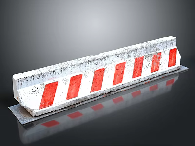 Concrete Traffic Barrier With Red And White Stripes On Worn Surface 3d model