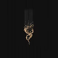 Artistic Golden Butterfly Shaped Chandelier Hanging And Illuminated Against Black Background