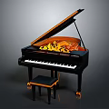 Elegant Musical Instruments and Art Supplies with Black Grand Piano and Colorful Art Brushes