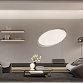 Modern Duplex Living Room Interior With Gray Tones And Art Decor 3d model