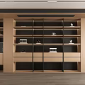Modern Wooden Bookcase Interior Design With Multiple Open Shelves And Drawers