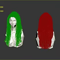 Game and Movie Character Head Models With Blonde and Red Long Hair Polygonal Design