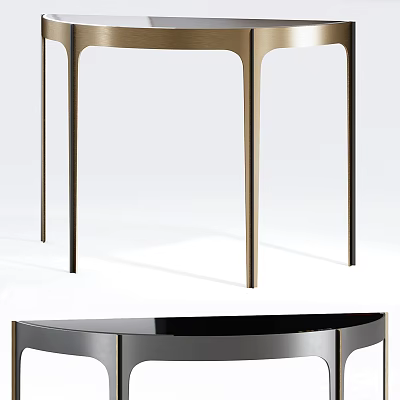 Modern Console Table With Gold Metal Frame And Black Sleek Top Design 3d model