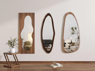 Three Decorative Mirrors With Unique Shapes On Living Room Wall 3d model Three Decorative Mirrors With Unique Shapes On Living Room Wall 3d model