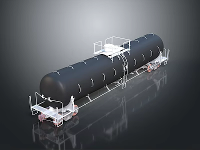Black Cylindrical Tank Trailer With White Metal Frame Platform Wheels And Smooth Surface 3d model
