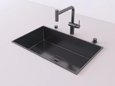 Contemporary Black Kitchen Sink With Faucet And Countertop Appliances 3d model
