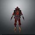 3D Model of Adventurer in Red Outfit With Wide Brimmed Hat and Strapped Gear