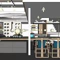 Modern Open Kitchen Interior With Island Counter Pendant Lights And Wooden Chairs