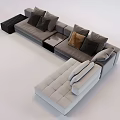 Modern Gray L Shaped Sofa With Cushions And Black Coffee Table Set 3d model