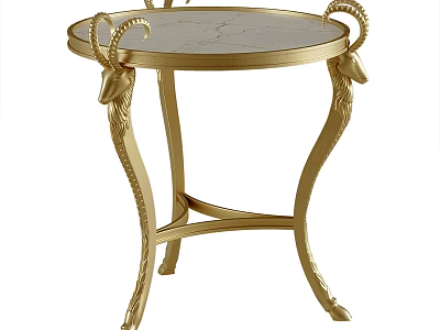Luxury Golden Corner Table with Ram Horn Decorations and Marble Top 3d model