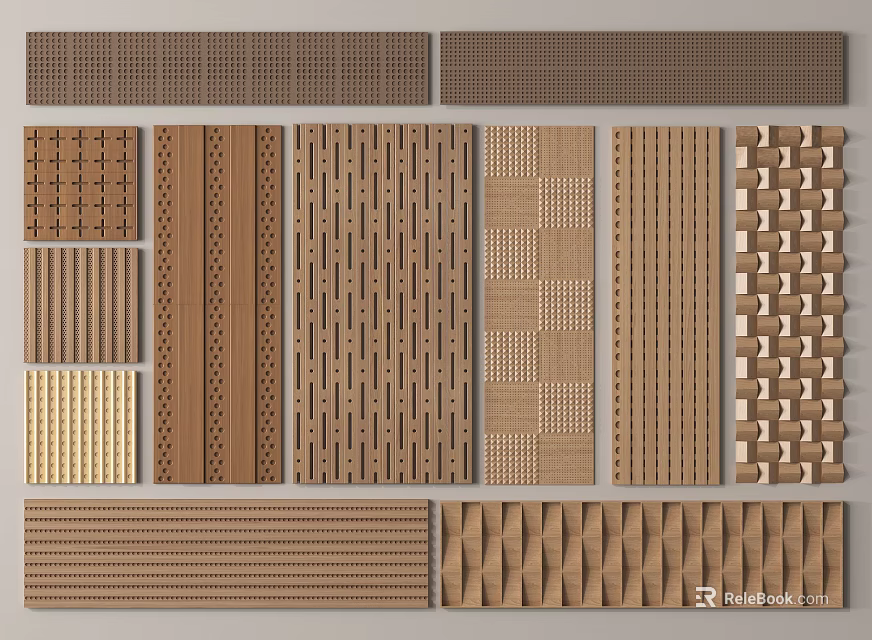 Various Wooden Wall Paneling Designs Featuring Different Patterns And Textures For Interior Decoration 3d model 