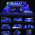 Hi Tech Modern Exhibition Stage Design With Blue Lighting And Digital Displays