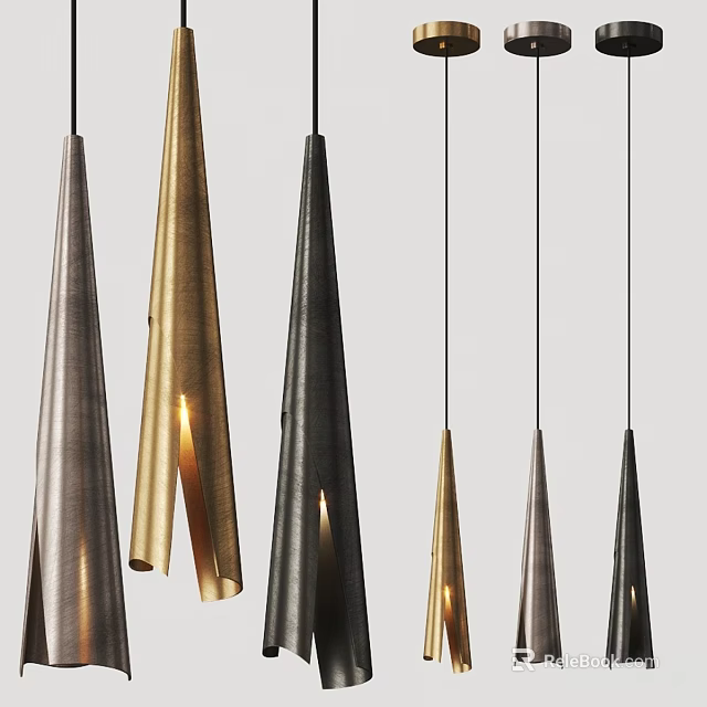 Modern Conical Pendant Lights Featuring Metallic Brass Black Silver Hanging Decorative Design 3d model 