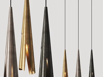 Modern Conical Pendant Lights Featuring Metallic Brass Black Silver Hanging Decorative Design 3d model