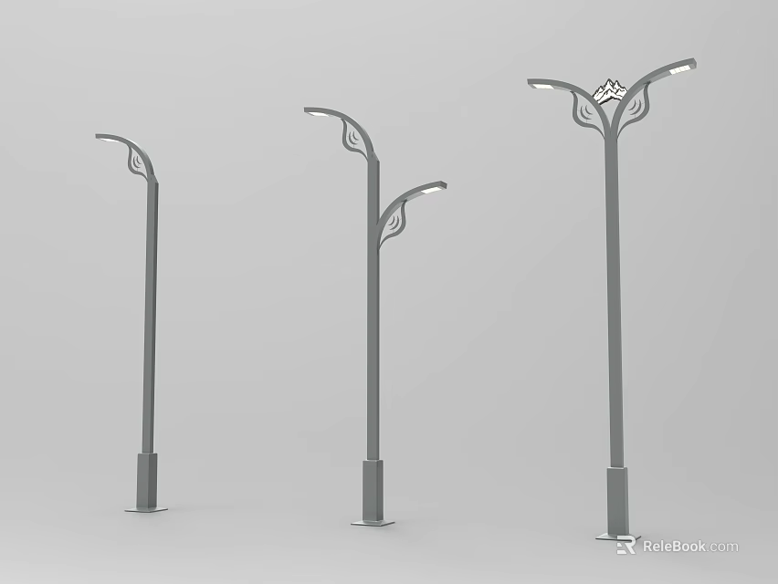 Modern Outdoor Lamp Post Designs With Curved Arms And Various Styles For Garden And Street 3d model 