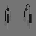 Contemporary Pendant Lights With Black Metal Frames And Three White Bulbs Mounted On Gray Wall