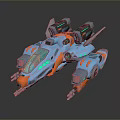 Futuristic Sci Fi Vehicle With Blue And Orange Streamlined Design Multiple Engines 3d model