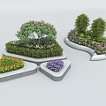 Arbor Trees In Stone Flower Beds With Colorful Yellow And Purple Flowers