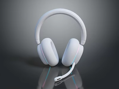 Modern White Over Ear Headphones With Built in Microphone And Plush Ear Cushions 3d model
