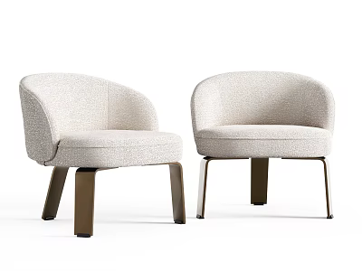Two Light Beige Upholstered Accent Chairs With Curved Backrest And Metal Legs 3d model