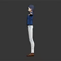 3D Character Model With Blue Shirt White Striped Pants Brown Shoes And Arms Outstretched Pose