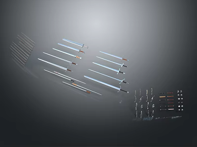 Various Types Of Swords With Different Designs And Metal Blades On 3d model